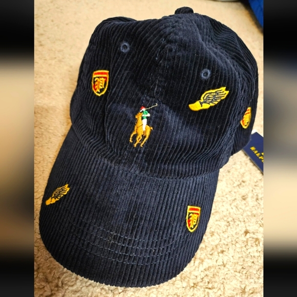 Polo Ralph Luren Navy Corduroy Crest & P-wing Baseball cap hat OS NWT